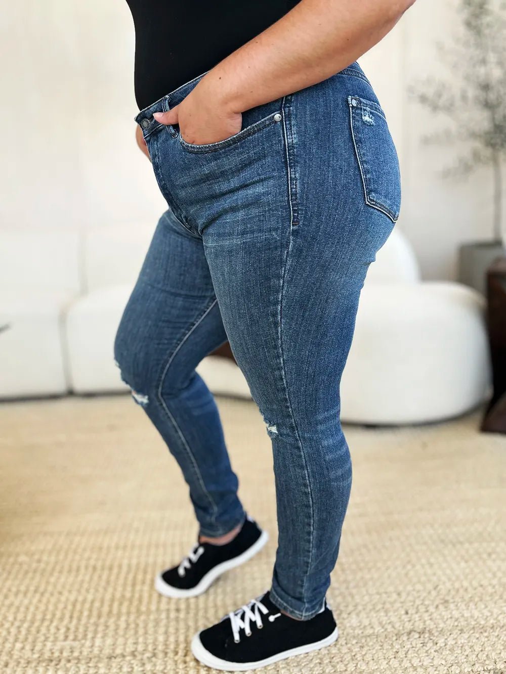 Judy Blue Full Size Mid Waist Distressed Slim Jeans - 926 West