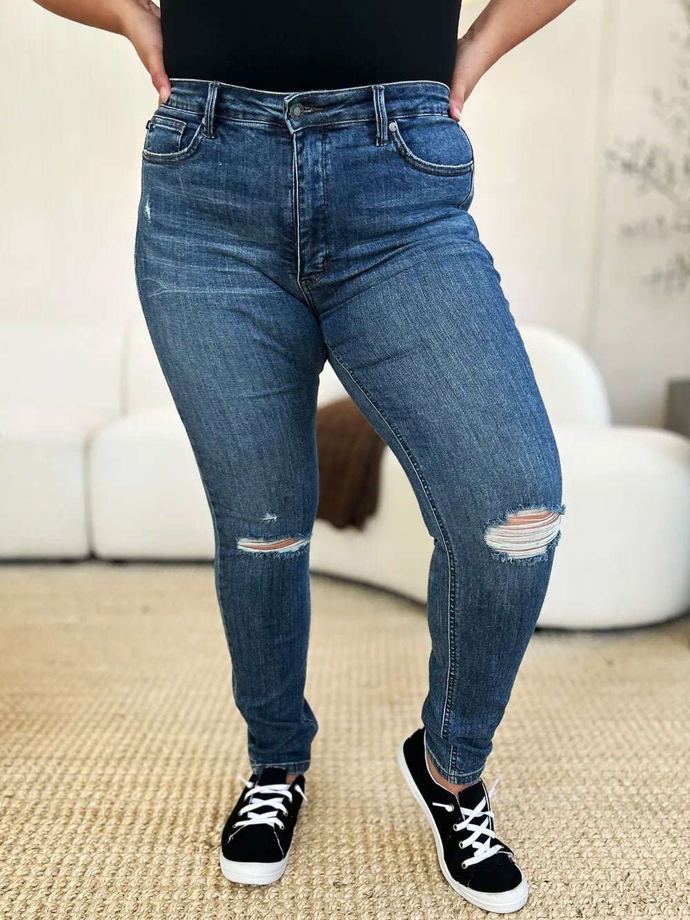 Judy Blue Full Size Mid Waist Distressed Slim Jeans - 926 West