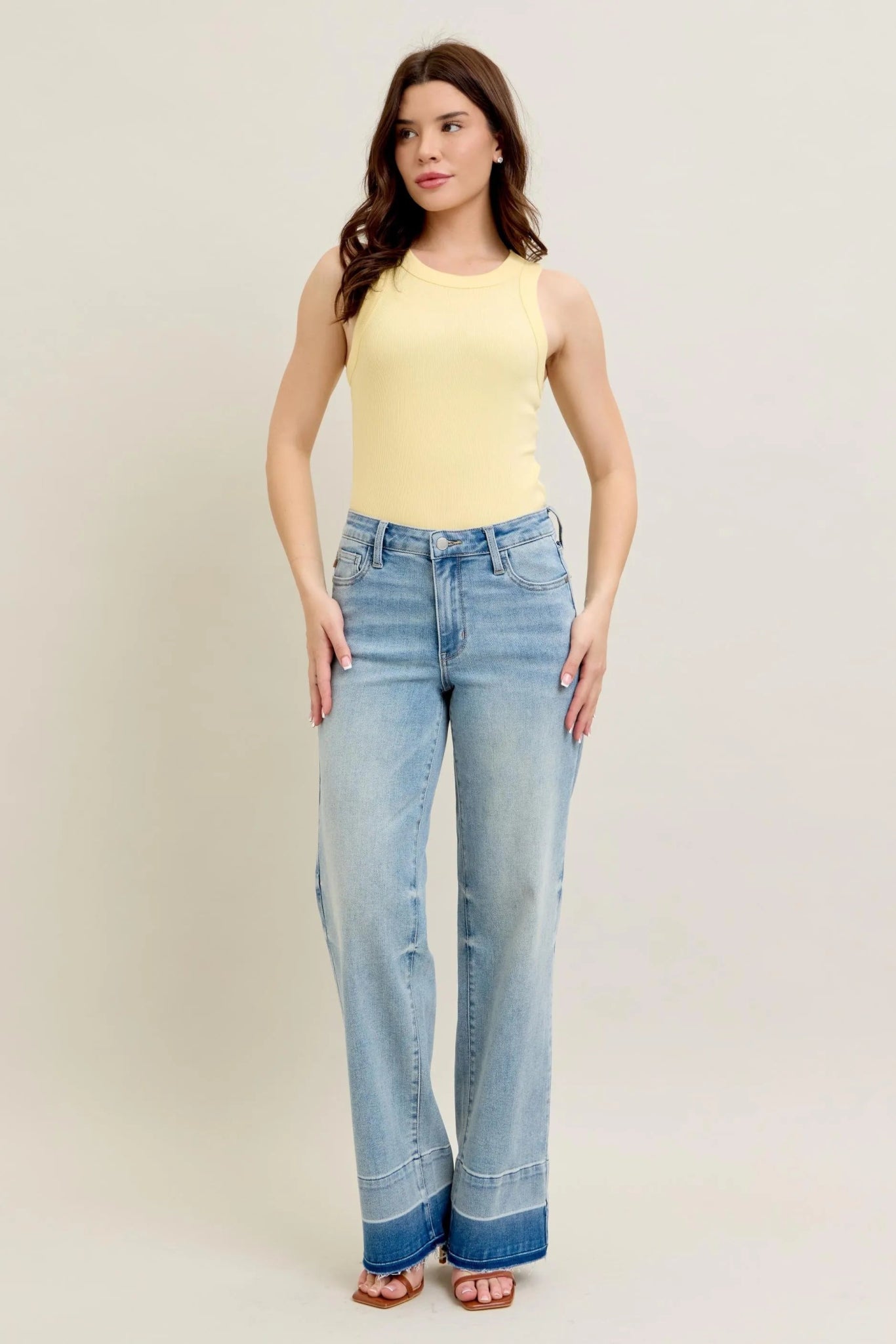 Judy Blue Full Size Mr Release Hem Wide Leg Jeans Plus Size - 926 West