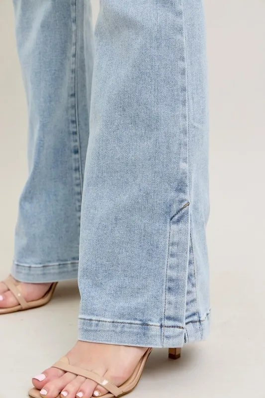 Judy Blue Full Size Tummy Control Vintage Wash Side Slit Slim Boot Jeans Plus Size - 926 West