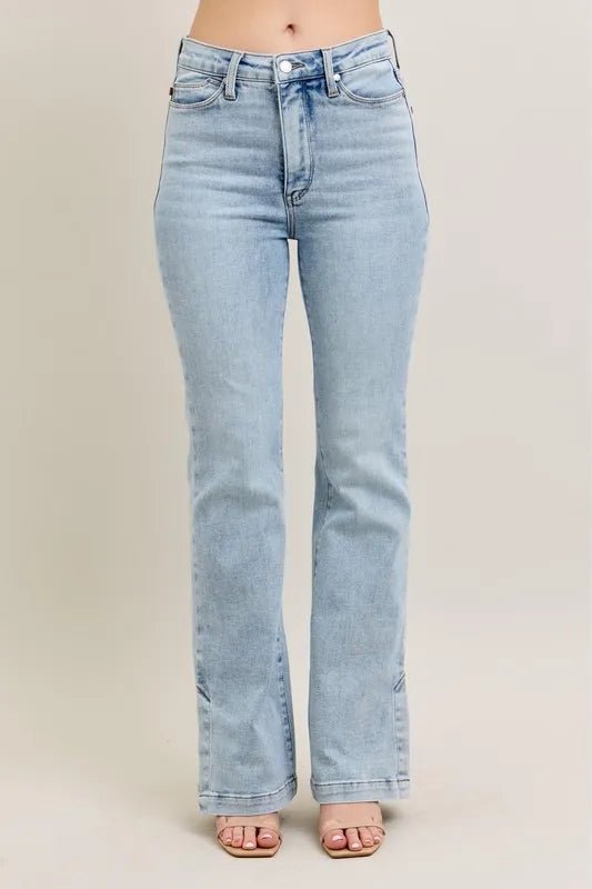 Judy Blue Full Size Tummy Control Vintage Wash Side Slit Slim Boot Jeans Plus Size - 926 West