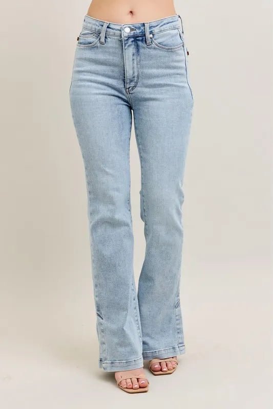 Judy Blue Full Size Tummy Control Vintage Wash Side Slit Slim Boot Jeans Plus Size - 926 West