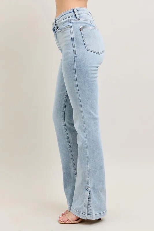 Judy Blue Full Size Tummy Control Vintage Wash Side Slit Slim Boot Jeans Plus Size - 926 West