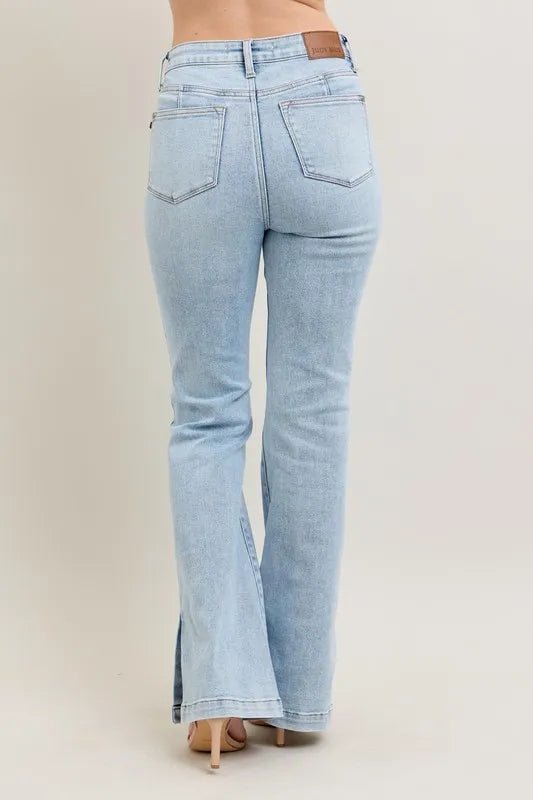 Judy Blue Full Size Tummy Control Vintage Wash Side Slit Slim Boot Jeans Plus Size - 926 West