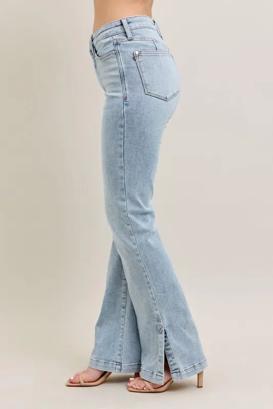 Judy Blue Full Size Tummy Control Vintage Wash Side Slit Slim Boot Jeans Plus Size - 926 West