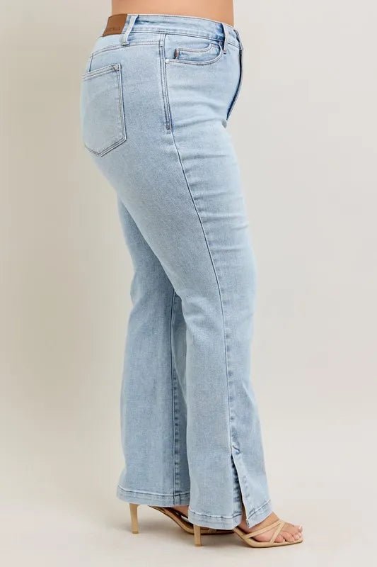 Judy Blue Full Size Tummy Control Vintage Wash Side Slit Slim Boot Jeans Plus Size - 926 West