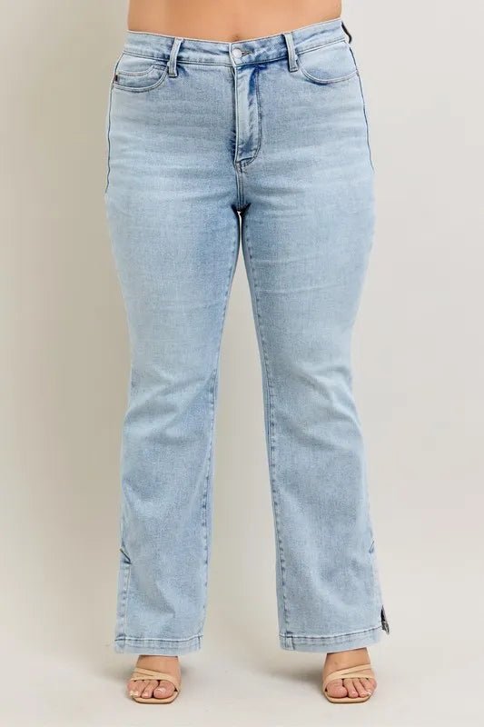 Judy Blue Full Size Tummy Control Vintage Wash Side Slit Slim Boot Jeans Plus Size - 926 West