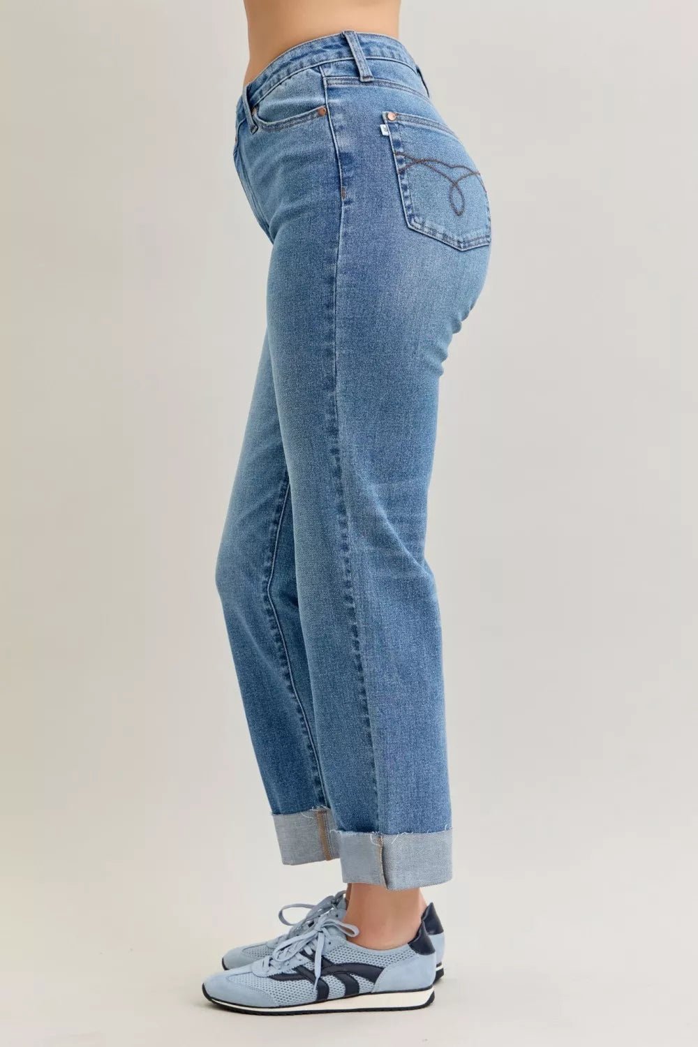 Judy Blue High Waist Bf Criss - cross Mild Destroy Jeans with Single Cuff - 926 West