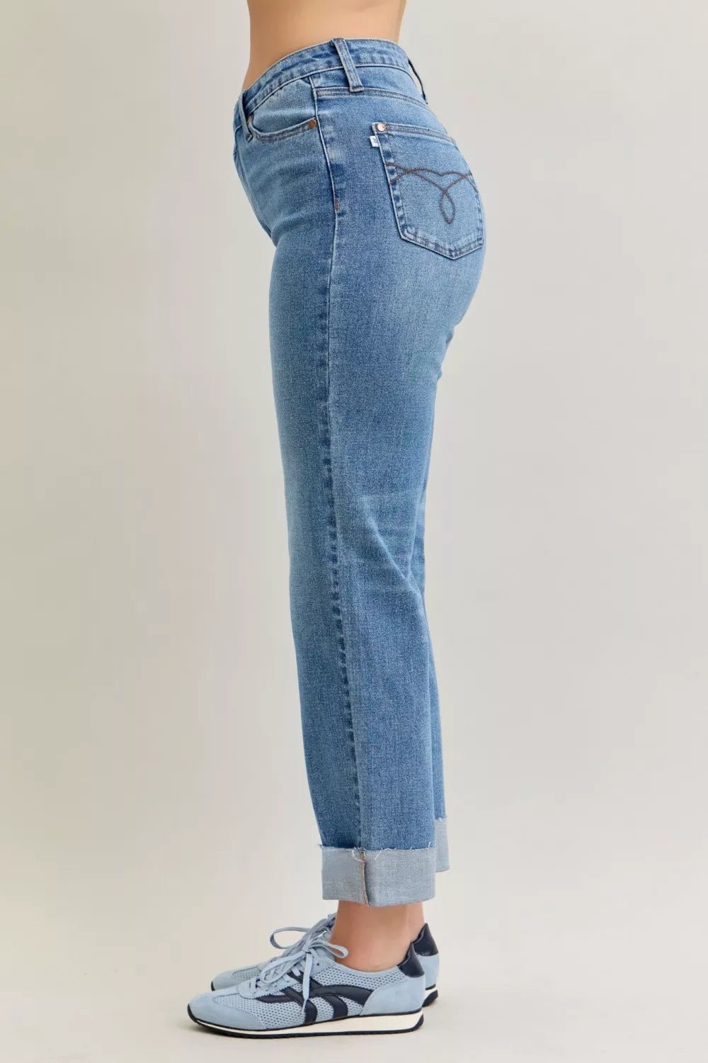 Judy Blue High Waist Bf Criss - cross Mild Destroy Jeans with Single Cuff - 926 West