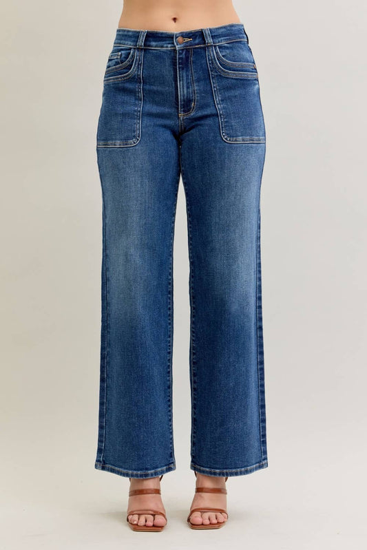 JUDY BLUE - MR 90's Straight Front Patch Double Jeans - 926 West