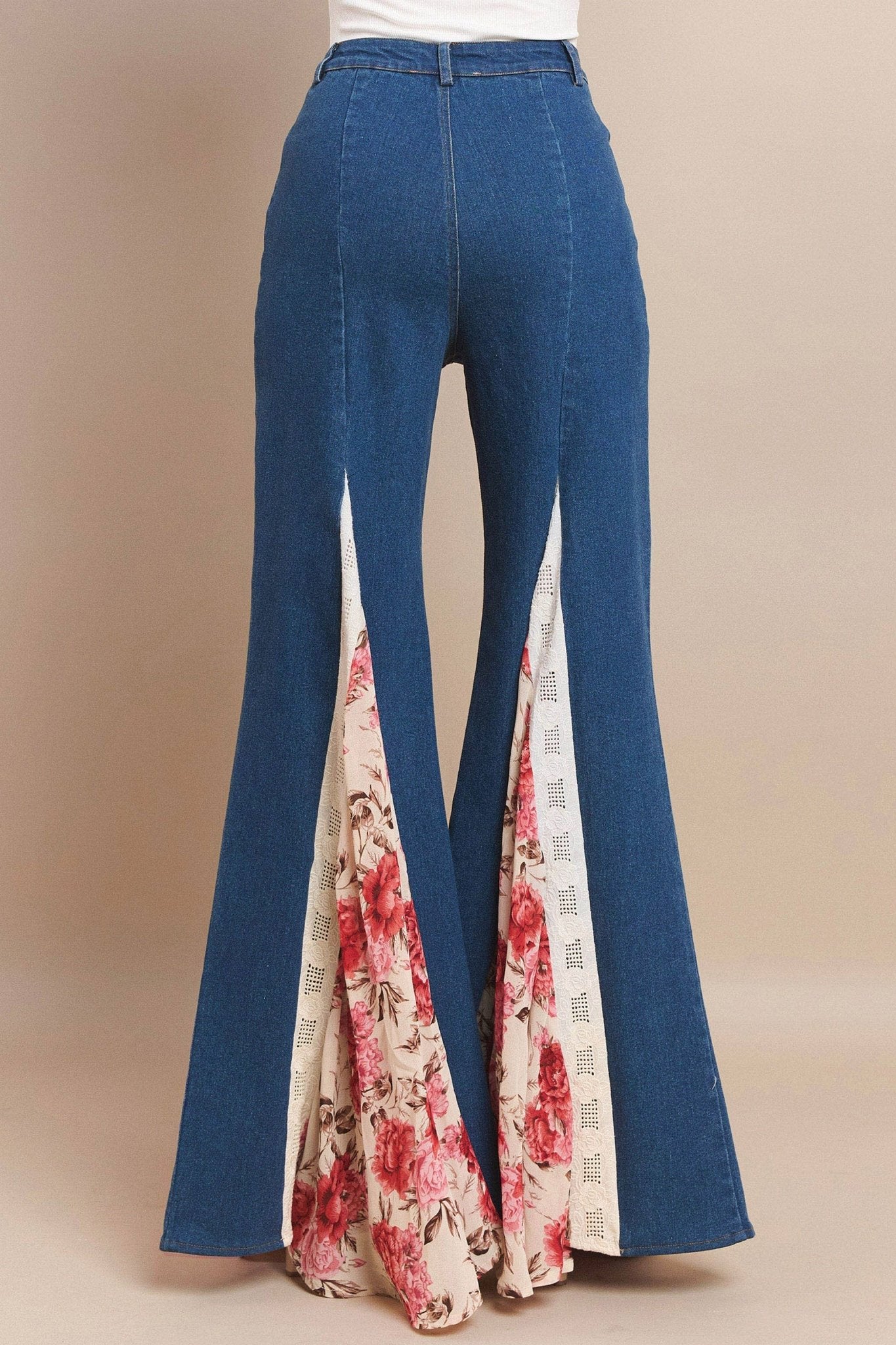 LACE DETAIL WIDE LEG JEANS MID DENIM - 926 West