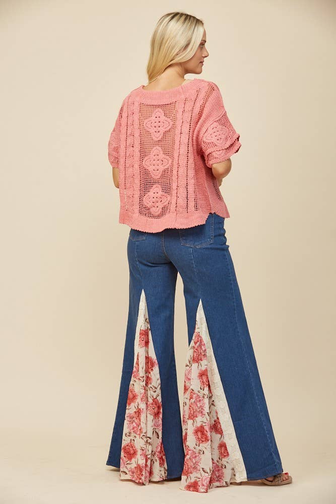 LACE DETAIL WIDE LEG JEANS MID DENIM - 926 West