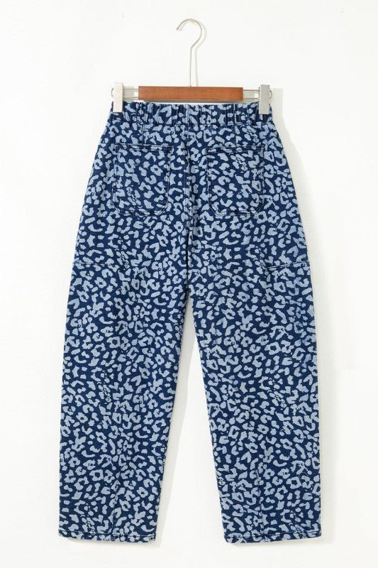 Leopard Drawstring Elastic Waist Pocketed Jeans - 926 West