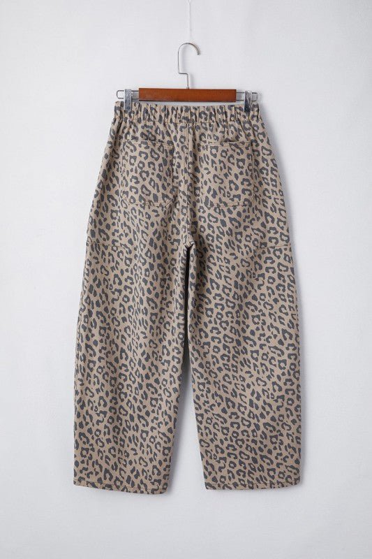 Leopard Drawstring Elastic Waist Pocketed Jeans - 926 West