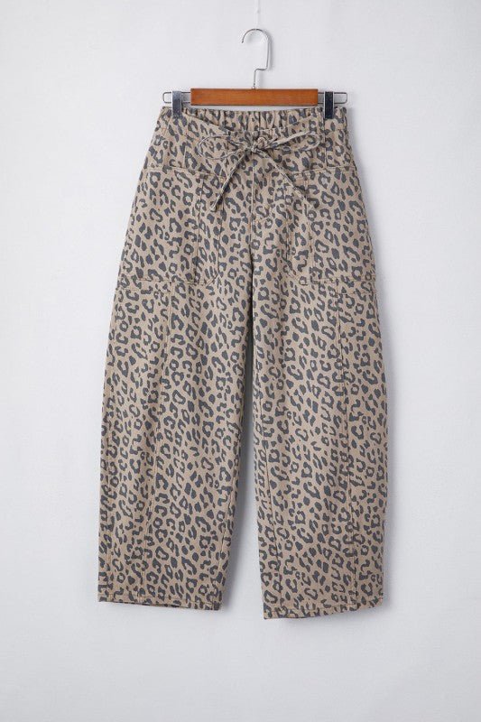 Leopard Drawstring Elastic Waist Pocketed Jeans - 926 West