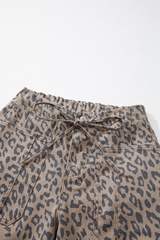 Leopard Drawstring Elastic Waist Pocketed Jeans - 926 West