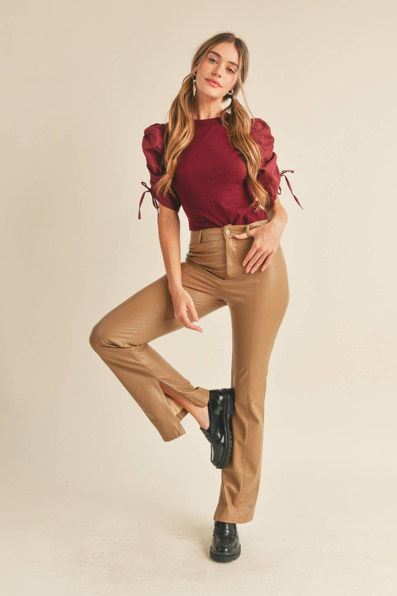 RUCHED SLEEVE MIXED MEDIA TOP - 926 West