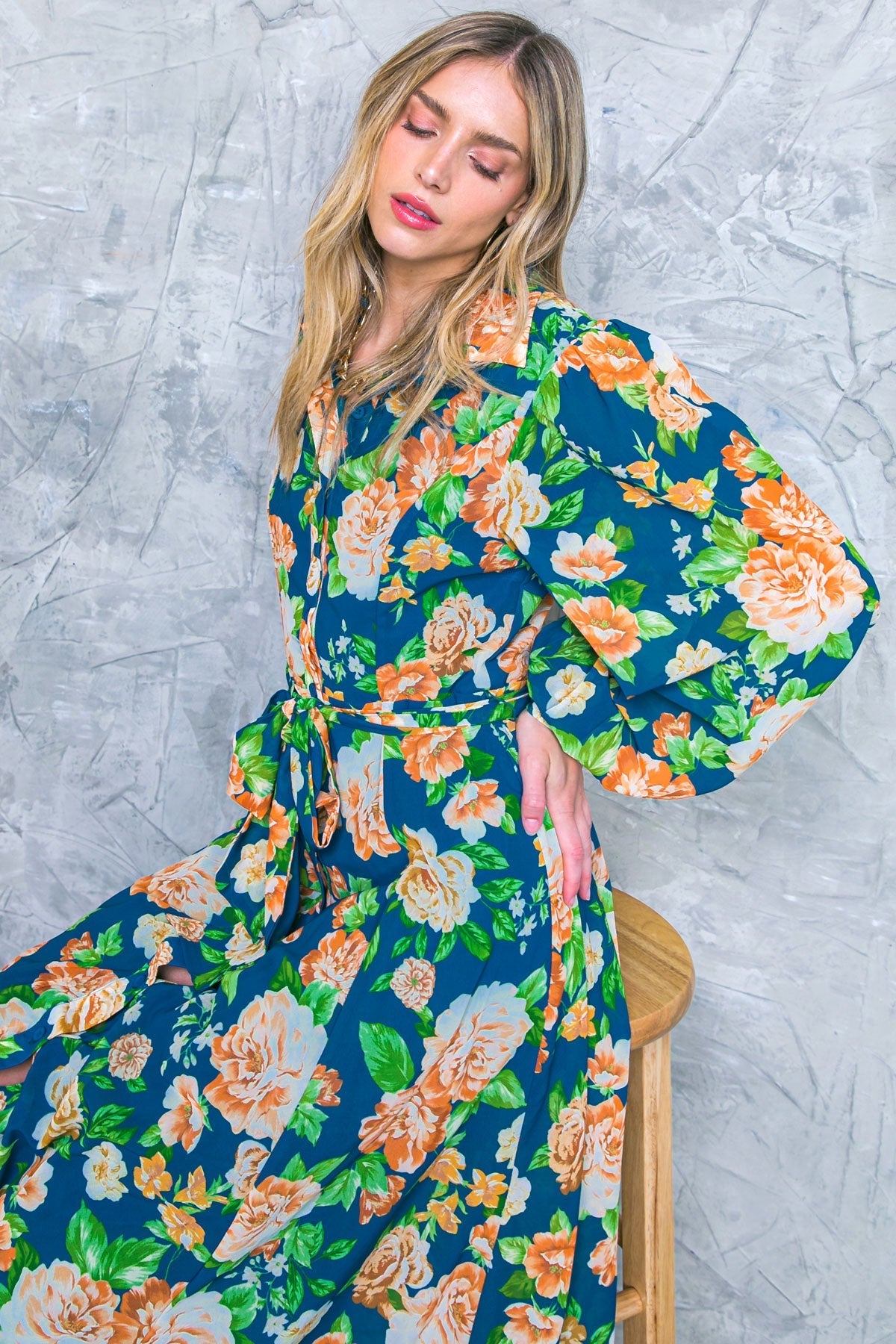 BUBBLY BLISS WOVEN MIDI SHIRT DRESS Flying Tomato