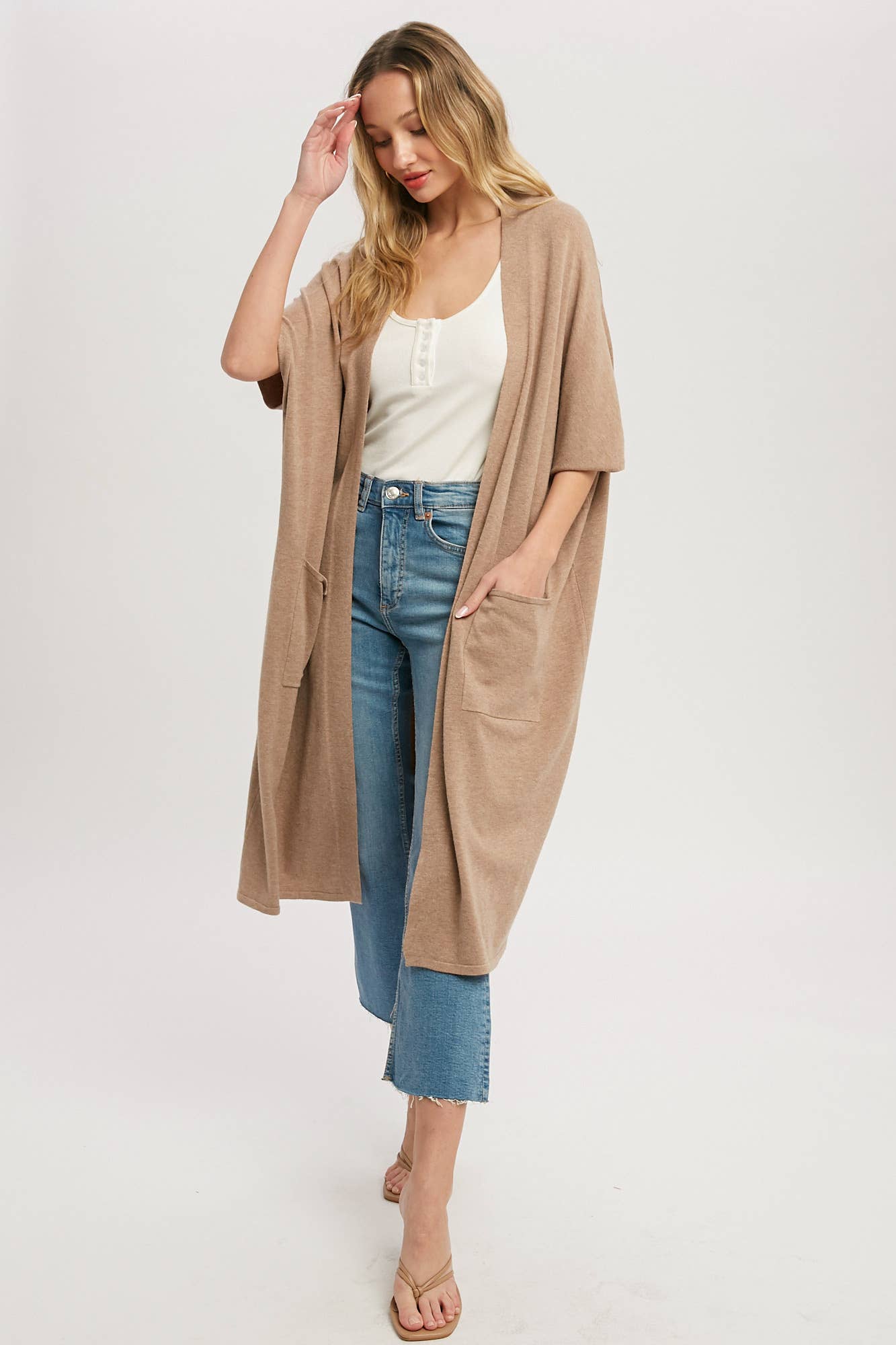 SOFT YARN OVERSIZED 3/4 SLEEVE CARDIGAN - 926 West