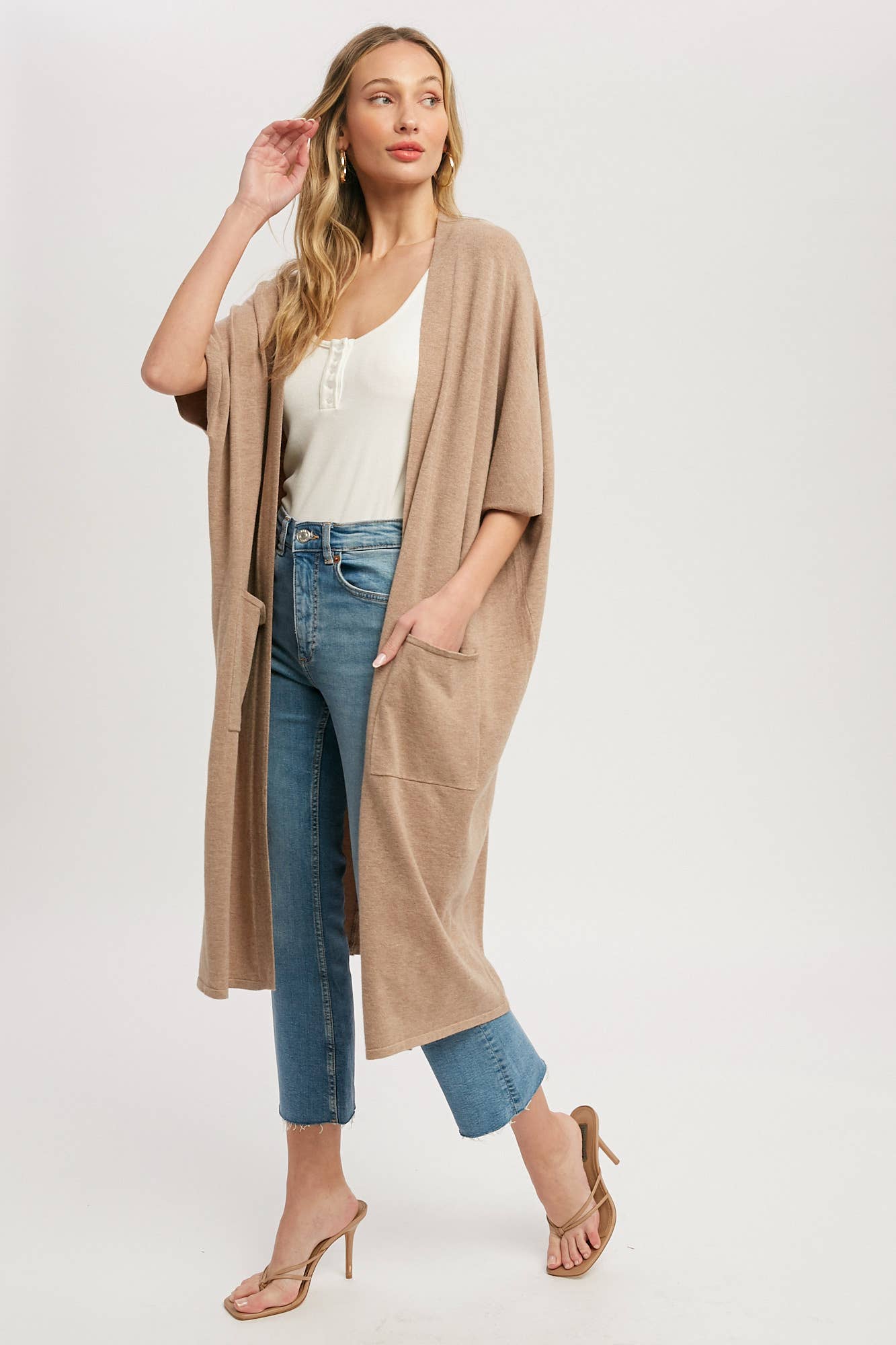 SOFT YARN OVERSIZED 3/4 SLEEVE CARDIGAN - 926 West