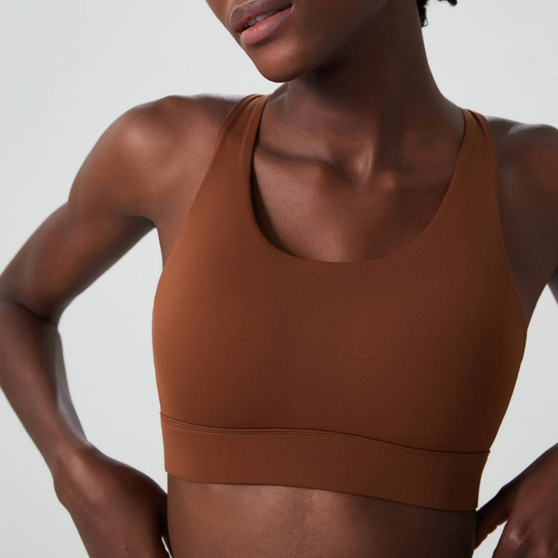 Solid Color Back Buckle High Support Fitness Sports Bra - 926 West