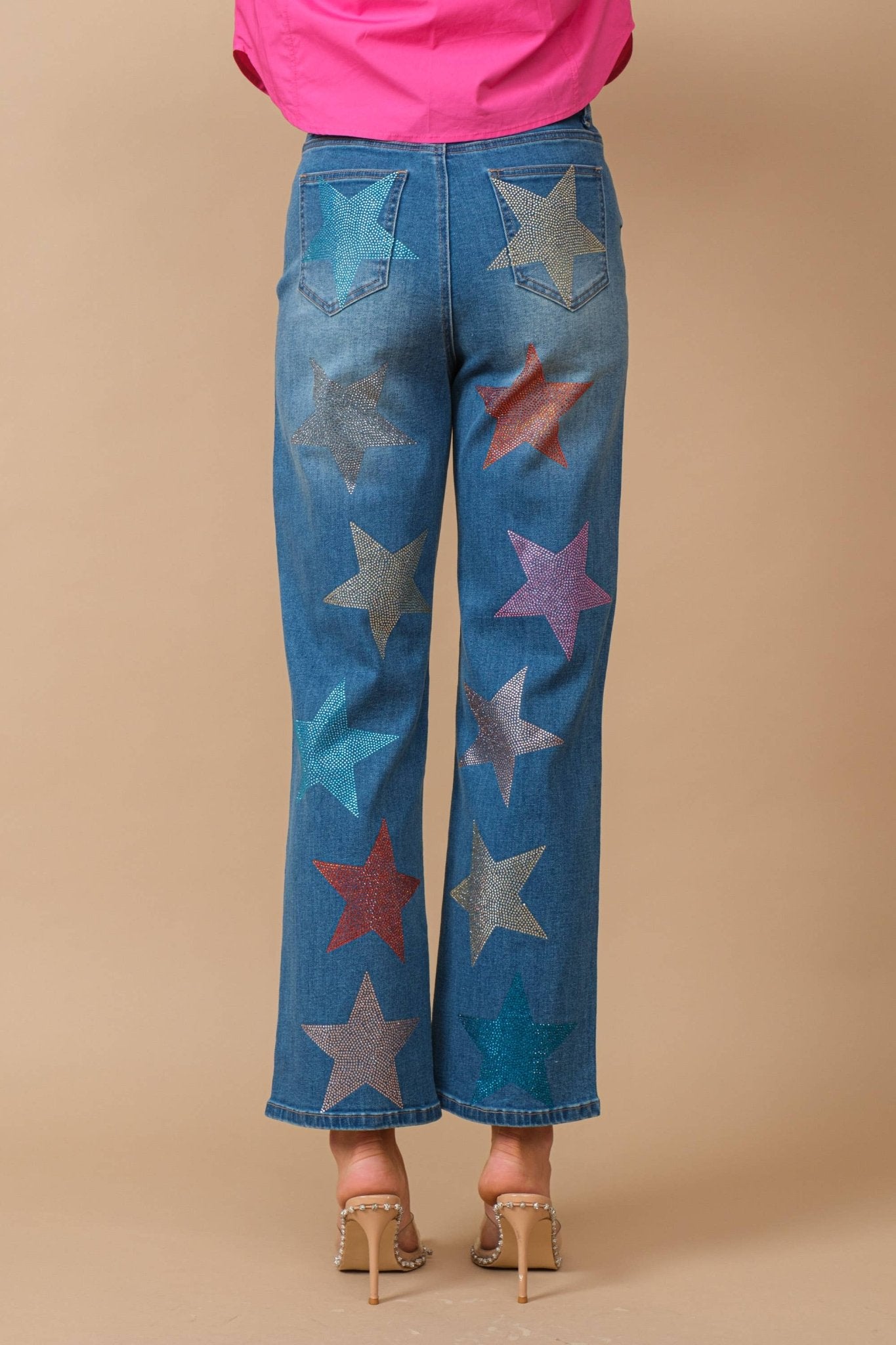 Star Rhinestone Embellishment Straight Leg Jeans - 926 West