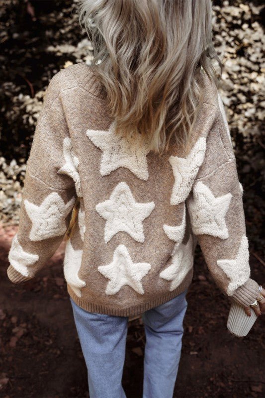 Star Sherpa Textured Buttoned Sweater Cardigan* - 926 West