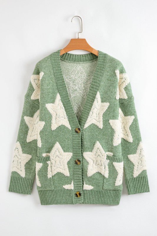 Star Sherpa Textured Buttoned Sweater Cardigan* - 926 West
