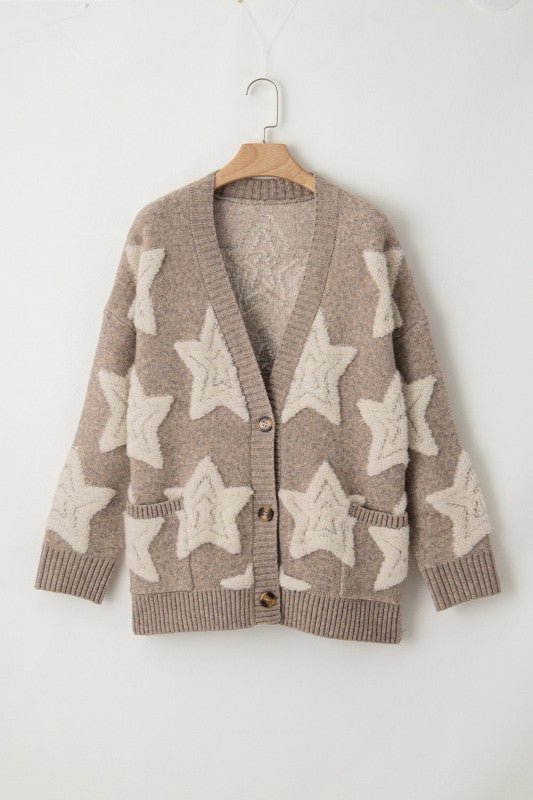 Star Sherpa Textured Buttoned Sweater Cardigan* - 926 West