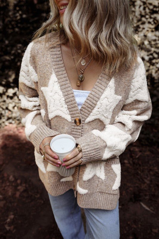 Star Sherpa Textured Buttoned Sweater Cardigan* - 926 West