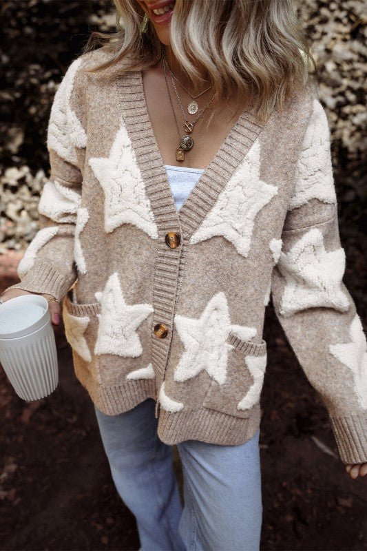 Star Sherpa Textured Buttoned Sweater Cardigan* - 926 West