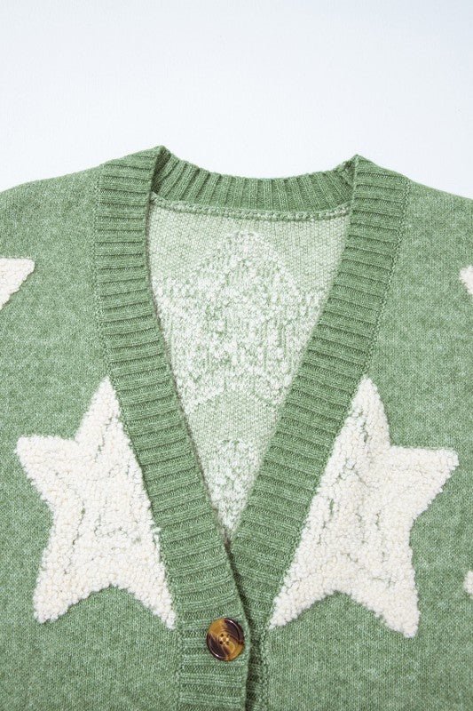 Star Sherpa Textured Buttoned Sweater Cardigan* - 926 West