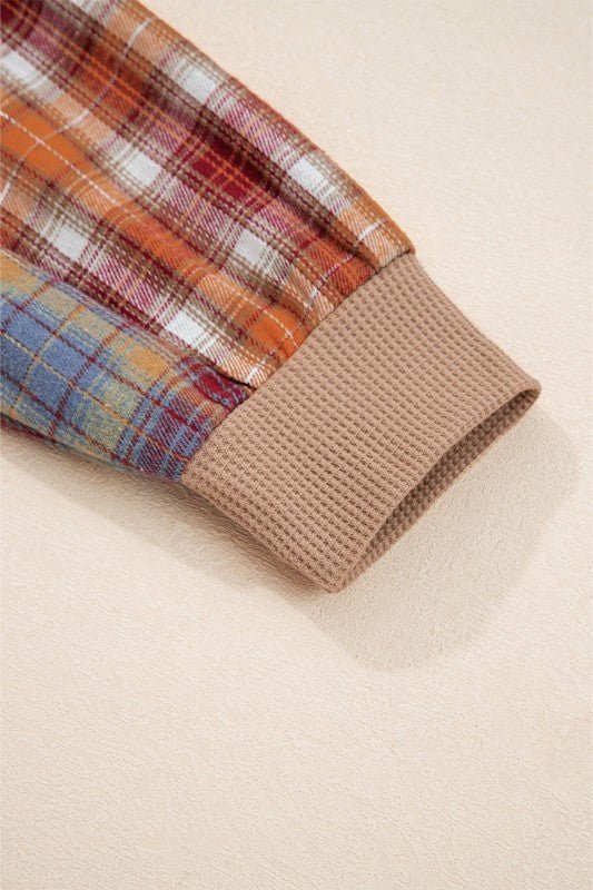 Stripe Plaid Patchwork Waffle Knit Henley Top* - 926 West