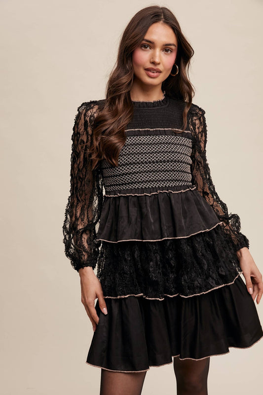 Tiered Lace Cottagecore Dress with Smocking - 926 West