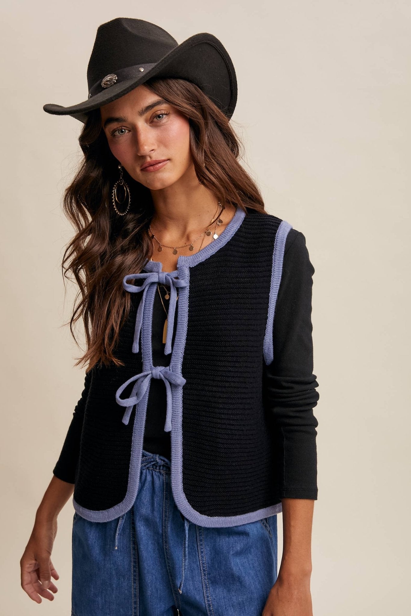 Two - Tone Tie Front Knit Vest LSW0997 - 926 West
