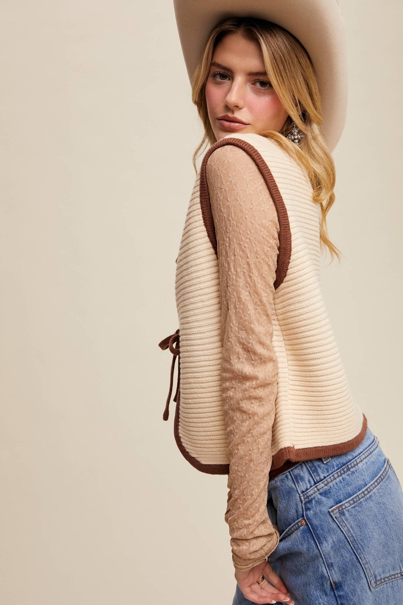 Two - Tone Tie Front Knit Vest LSW0997 - 926 West