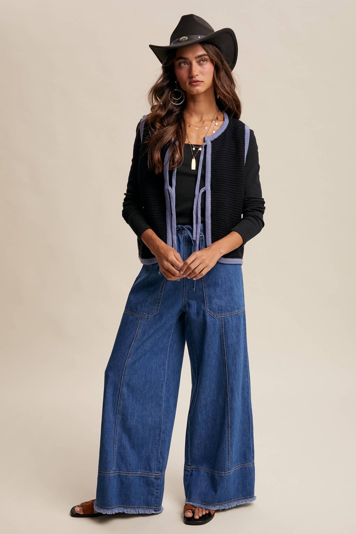 Two - Tone Tie Front Knit Vest LSW0997 - 926 West