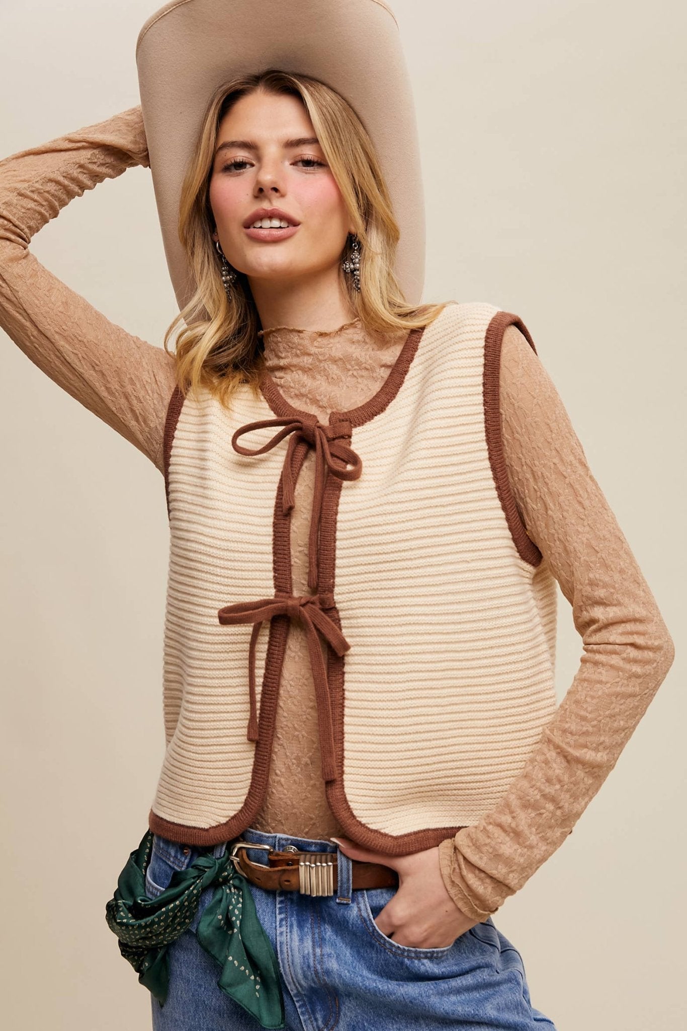 Two - Tone Tie Front Knit Vest LSW0997 - 926 West