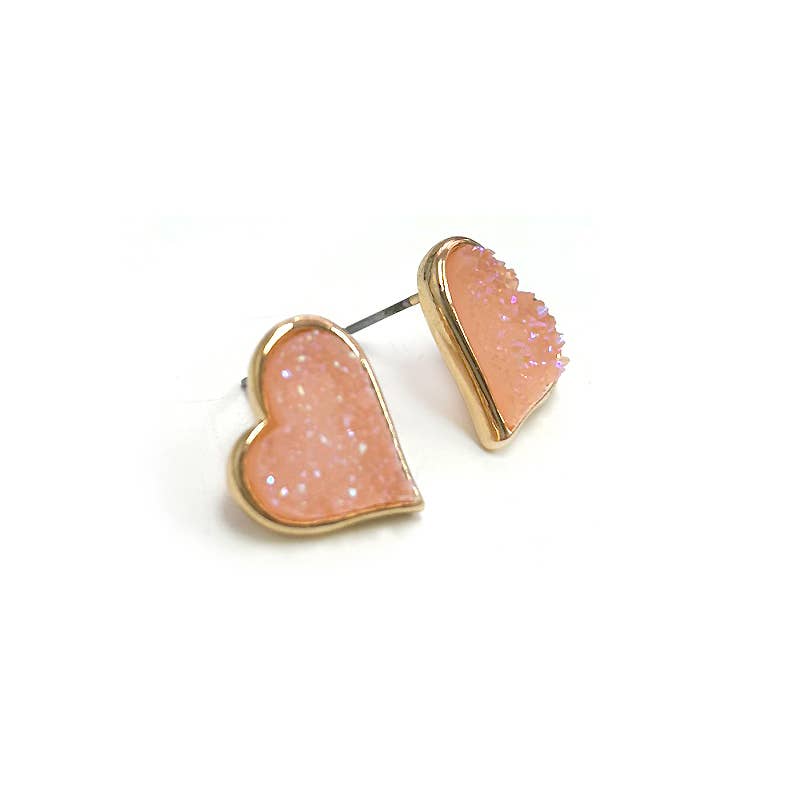 Uneven Resin Heart Druzy Button Stud Earrings - 926 West