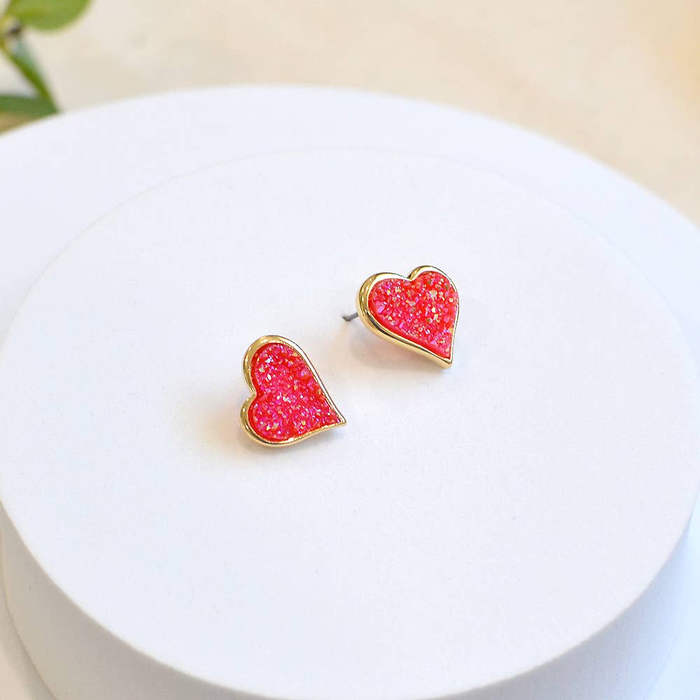 Uneven Resin Heart Druzy Button Stud Earrings - 926 West