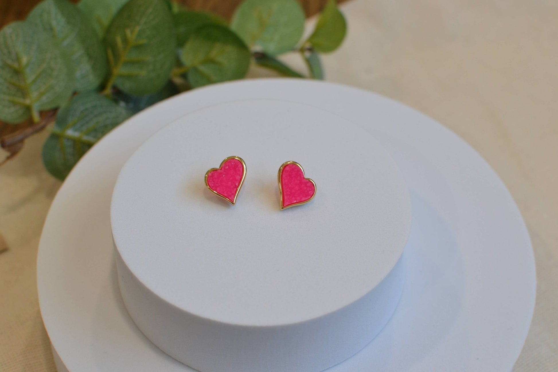Uneven Resin Heart Druzy Button Stud Earrings - 926 West