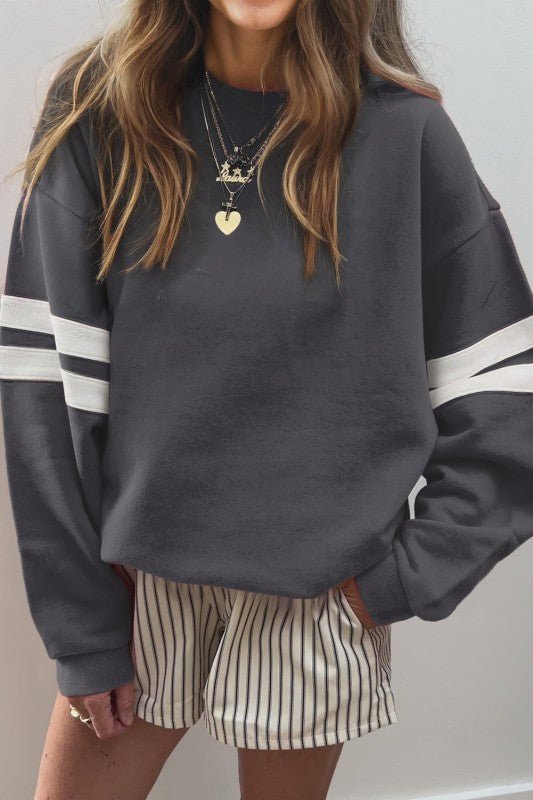 Varsity Stripe Drop Shoulder Oversized Sweatshirt - 926 West
