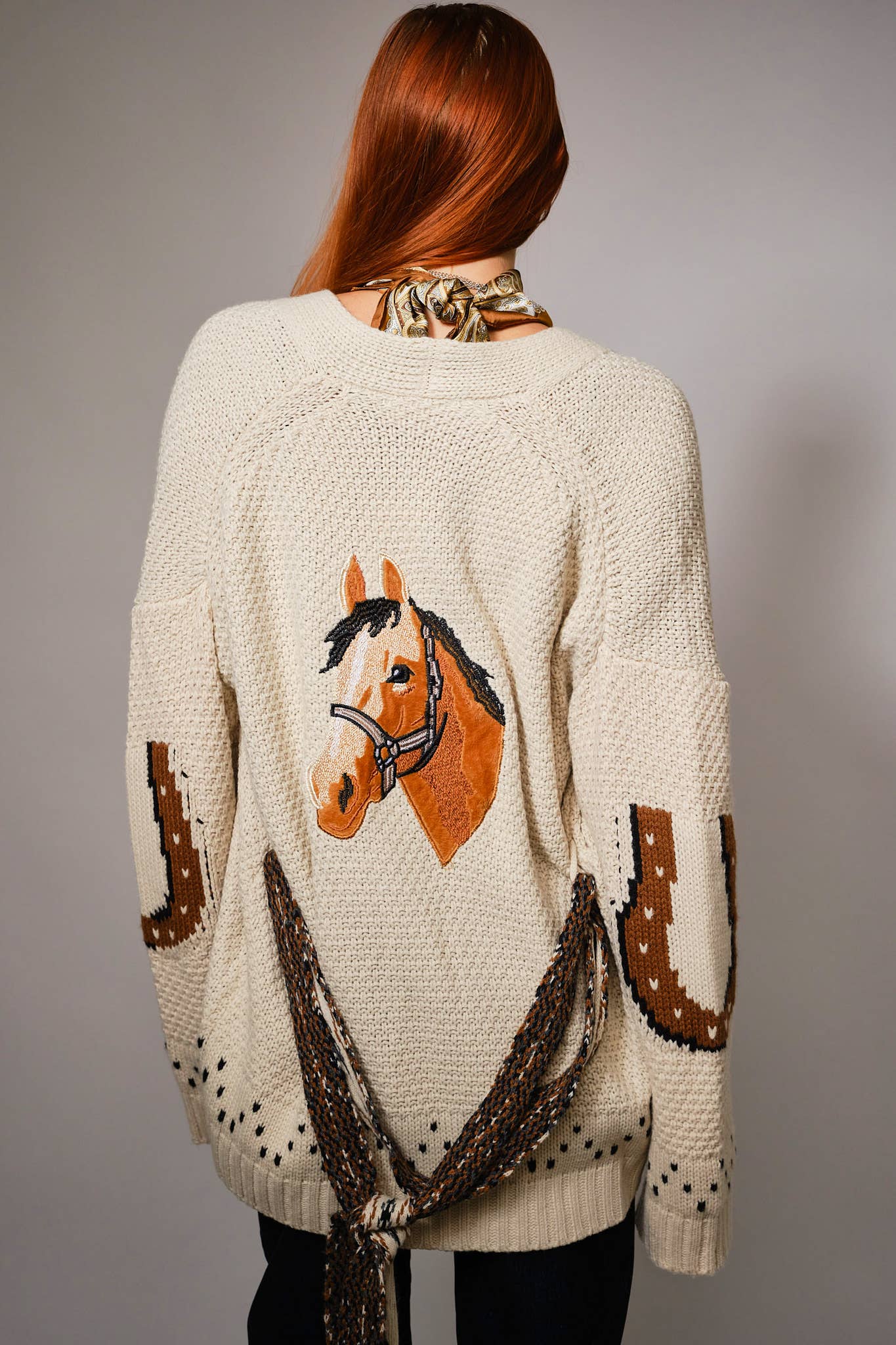 Western Horse Belted Cardigan Sweater - 926 West