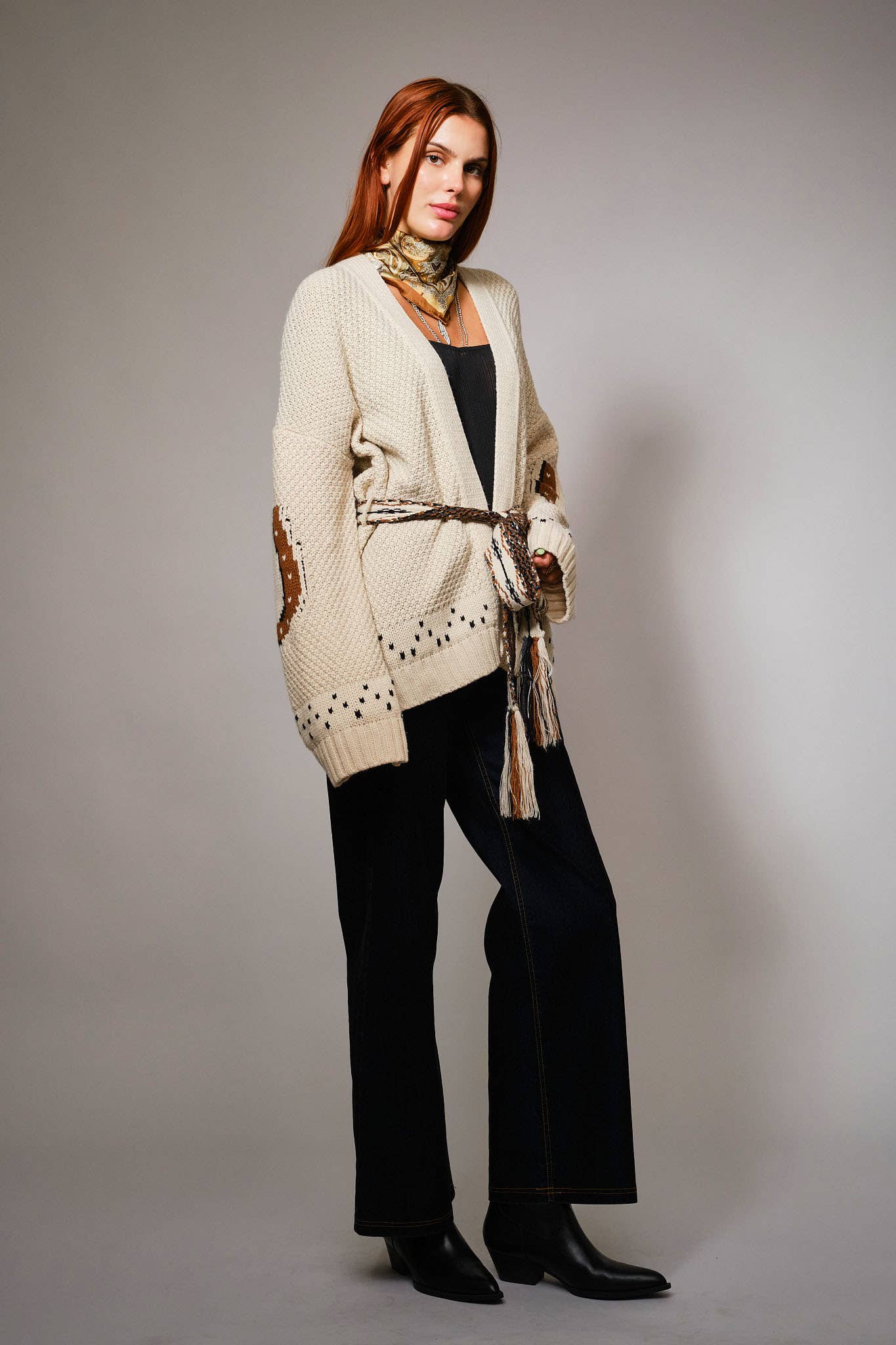 Western Horse Belted Cardigan Sweater - 926 West