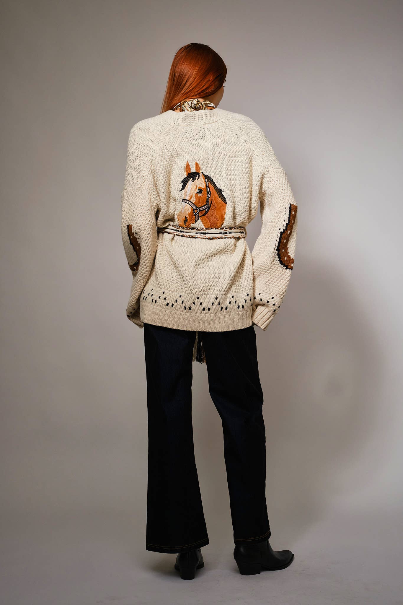 Western Horse Belted Cardigan Sweater - 926 West