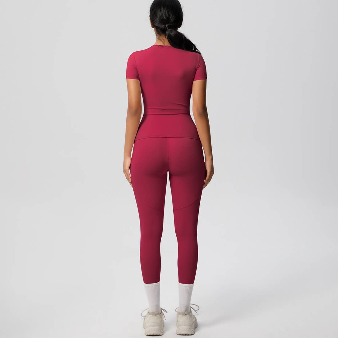 Women Yoga Set:Short Sleeve Top + High - Waist Pocket Leggings - 926 West