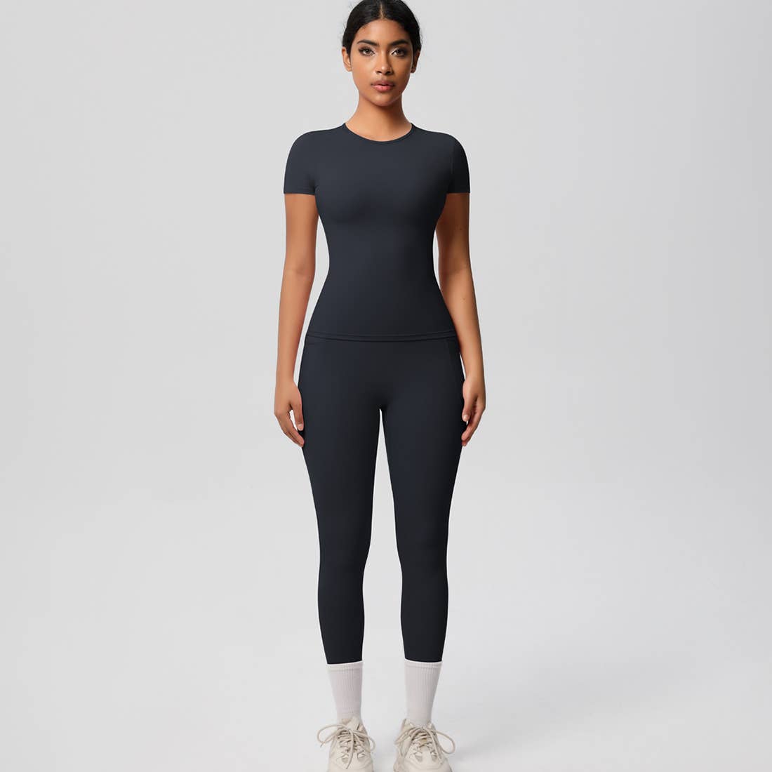 Women Yoga Set:Short Sleeve Top + High - Waist Pocket Leggings - 926 West