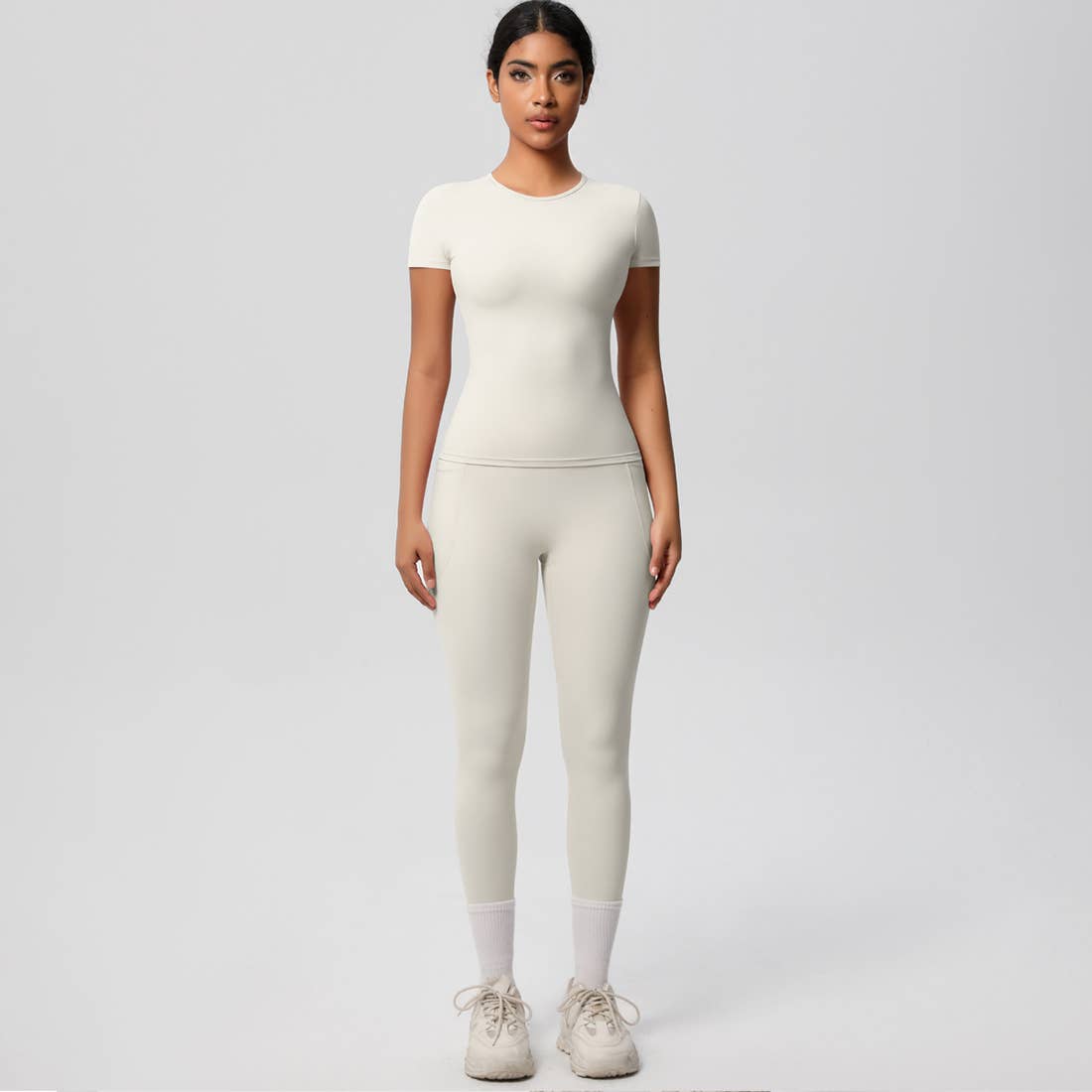 Women Yoga Set:Short Sleeve Top + High - Waist Pocket Leggings - 926 West