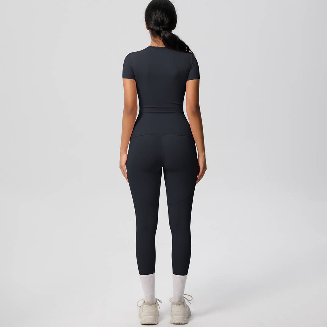 Women Yoga Set:Short Sleeve Top + High - Waist Pocket Leggings - 926 West