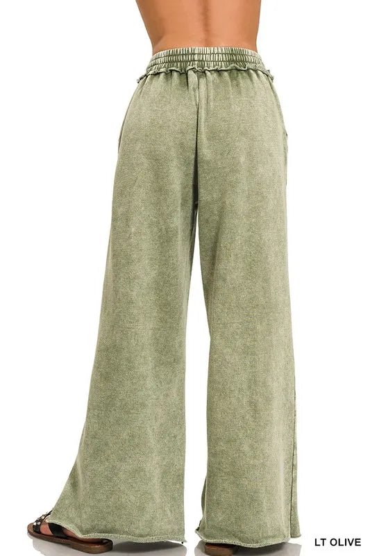 Zenana Full Size Acid Wash Fleece Palazzo Sweatpants with Pockets Plus Size - 926 West